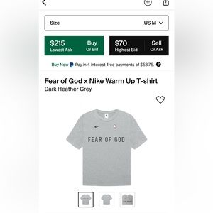 Fear Of God NBA Logo Nike Warm Up T-shirt Brand New